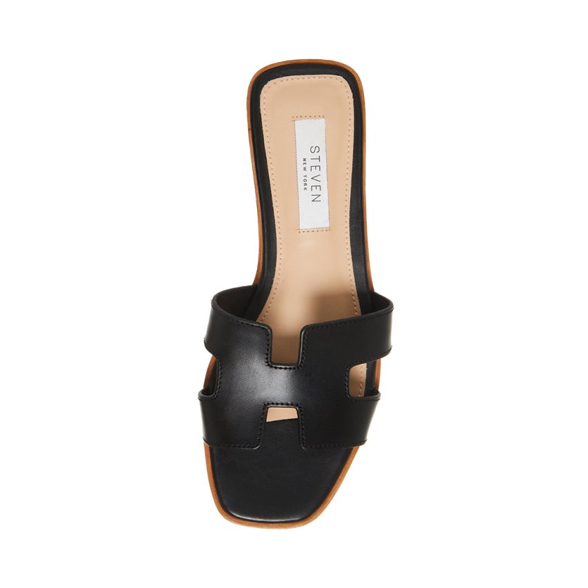 Black Steve Madden Hadyn Leather Women's Slides | PH 2693OEA